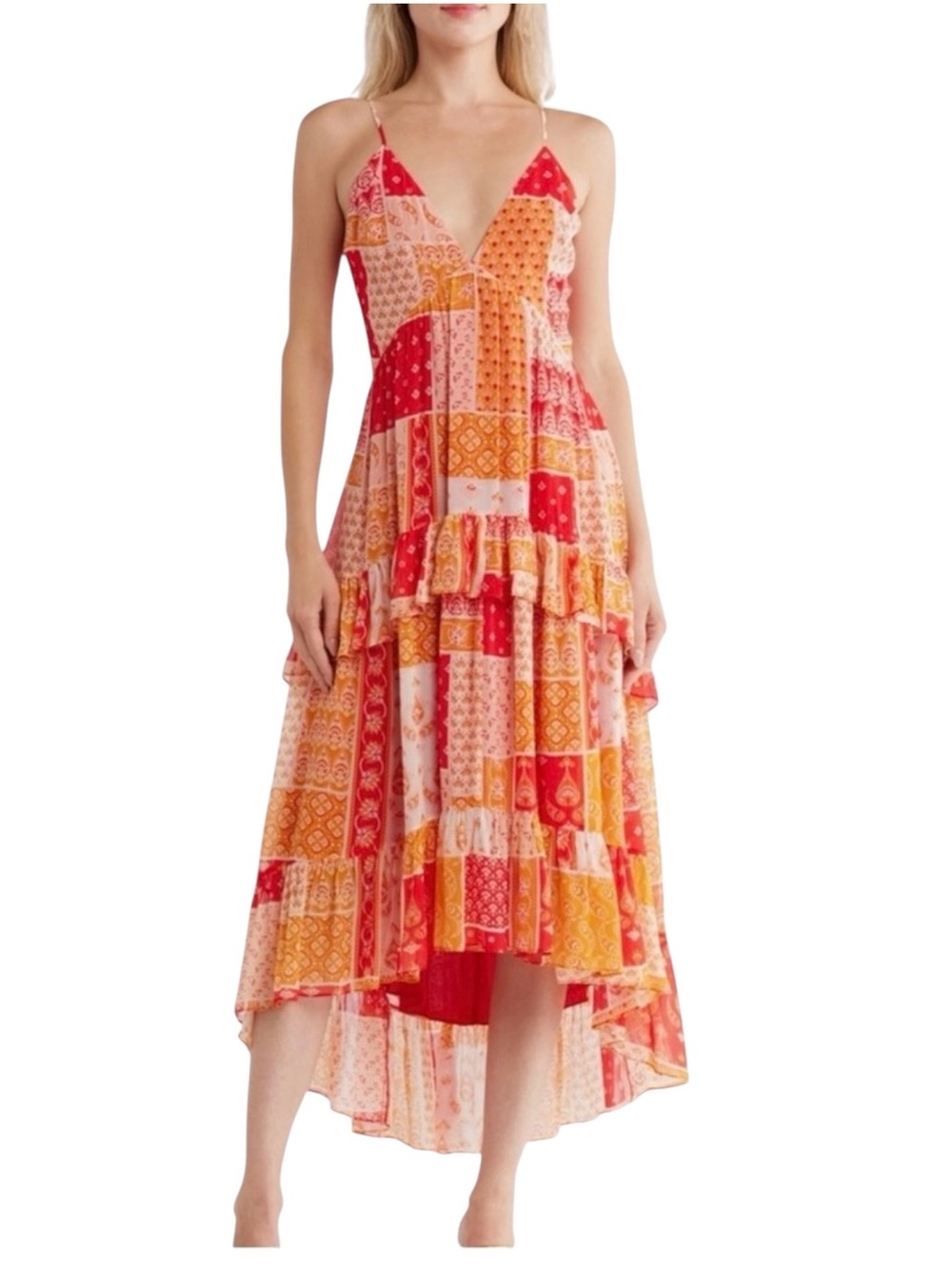 Ramy Brook Lura Patchwork Ruffle Tiered High Low Dress NWT Size 6